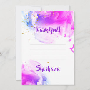 Bat Mitzvah Lila Watercolor Glitzer Blank Dankeskarte