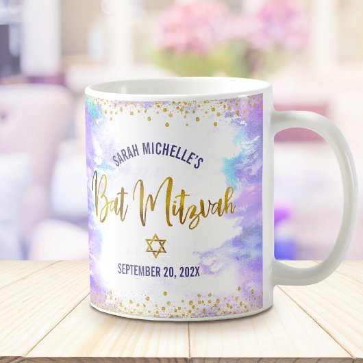 Bat Mitzvah Lila Watercolor Gold Script Confetti Kaffeetasse