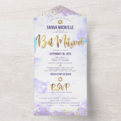Bat Mitzvah Lila Watercolor Gold Script Party All In One Einladung (Innen Boden)