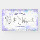 Bat Mitzvah Lila Watercolor Silver Foil Script Banner (Horizontal)