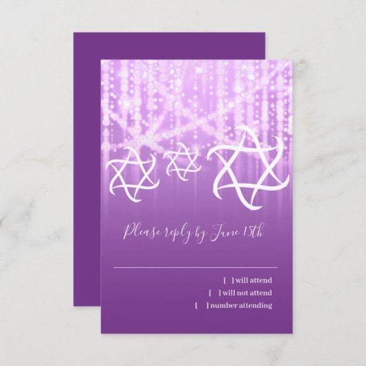 Bat Mitzvah Lila Weiße Funkelnd Leuchten RSVP Karte (Vorne/Hinten)