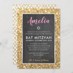 BAT MITZVAH Luxus zwischen rosa goldfarbenem Glitz Einladung