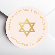 Bat Mitzvah Mädchen Rosa Faux-Goldfolie Stern Davi