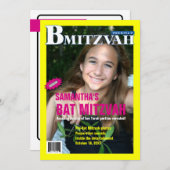 Bat Mitzvah Magazine Einladung Gelb Rosa (Vorne/Hinten)