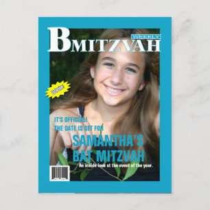 Bat Mitzvah Magazine Save the Date Aquamarin Ankündigungspostkarte