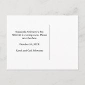 Bat Mitzvah Magazine Save the Date Aquamarin Ankündigungspostkarte (Rückseite)