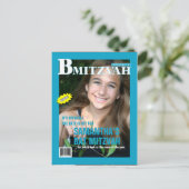 Bat Mitzvah Magazine Save the Date Aquamarin Ankündigungspostkarte (Stehend Vorderseite)