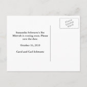 Bat Mitzvah Magazine Save the Date Gelb Rosa Ankündigungspostkarte (Rückseite)