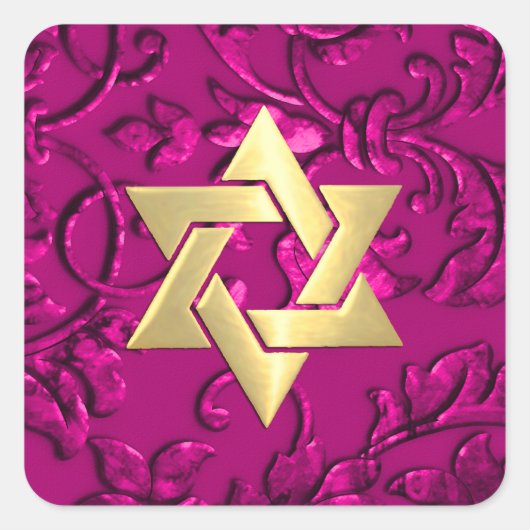 Bat Mitzvah Magenta Pink Damask Quadratischer Aufkleber (Vorderseite)