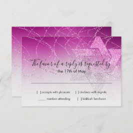 Bat Mitzvah Magenta Pink Star Glittery RSVP Karte
