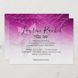 Bat Mitzvah Magenta Pink Star von David Glittery Einladung