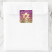 Bat Mitzvah Magenta Pink und Gold Glitterie Quadratischer Aufkleber (Tasche)