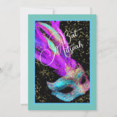 Bat Mitzvah Masquerade Black Pink Blue Einladung (Rückseite)