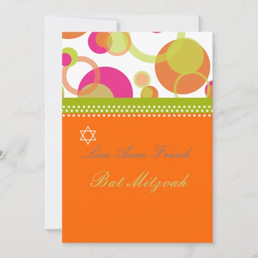 Bat Mitzvah+Mod Blasen/orange/hot rosa Einladung (Vorderseite)