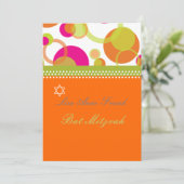 Bat Mitzvah+Mod Blasen/orange/hot rosa Einladung (Stehend Vorderseite)