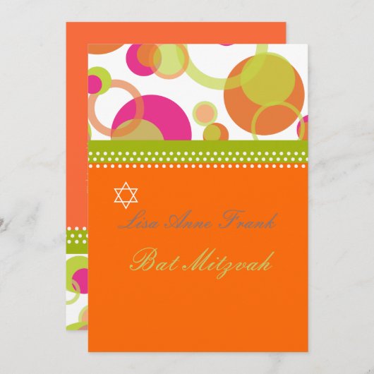 Bat Mitzvah+Mod Blasen/orange/hot rosa Einladung (Vorne/Hinten)