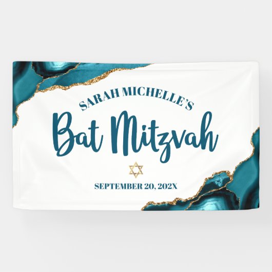 Bat Mitzvah Modern Agate Gold Türkisches Skript Banner (Horizontal)