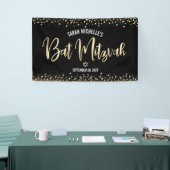 Bat Mitzvah Modern Black Gold Foil Glitzer Script Banner (Messeveranstaltung)