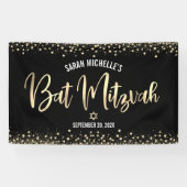 Bat Mitzvah Modern Black Gold Foil Glitzer Script Banner (Horizontal)