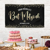 Bat Mitzvah Modern Black Gold Foil Glitzer Script Banner