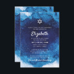 Bat Mitzvah Modern Blue Watercolor Einladung<br><div class="desc">bestehend aus spielerischer Schrift- und Serifentypografie; All dies vor einem Hintergrund von blauem Aquarell-Hintergrund. 

Dieses wurde von Select Party Supplies entworfen,  exklusiv für Zazzle.

Verfügbar unter:
http://www.zazzle.com/selectpartysupplies</div>