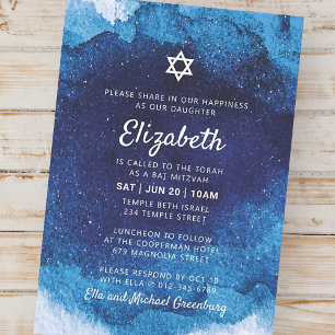 Bat Mitzvah Modern Blue Watercolor Einladung
