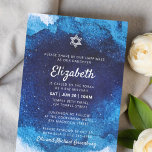 Bat Mitzvah Modern Blue Watercolor Einladung<br><div class="desc">Besteht aus spielerischer Schrift- und Serifentypografie; Alle vor einem Hintergrund von blauem Aquarellhintergrund. Dieses wurde von Select Party Supplies entworfen,  exklusiv für Zazzle. Abrufbar unter: http://www.zazzle.com/selectpartysupplies</div>