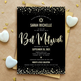 Bat Mitzvah Modern Bold Bold Script Black Real Gol Folieneinladung