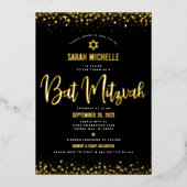 Bat Mitzvah Modern Bold Bold Script Black Real Gol Folieneinladung (Vorderseite)