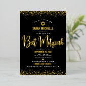 Bat Mitzvah Modern Bold Bold Script Black Real Gol Folieneinladung (Stehend vorne)