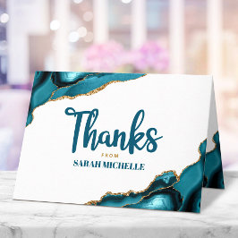 Bat Mitzvah Modern Gold Turquoise Agate Script Dankeskarte