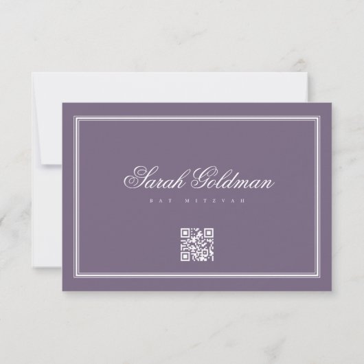 Bat Mitzvah Modern Monogram Simple QR Code RSVP Karte (Rückseite)
