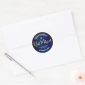 Bat Mitzvah Modern Navy Blue Gold Glitzer Script Runder Aufkleber (Umschlag)