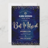 Bat Mitzvah Modern Navy Gold Foil Glitzer Script Einladung (Vorderseite)
