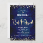 Bat Mitzvah Modern Navy Gold Glitzer Fotoleim Einladung (Vorderseite)