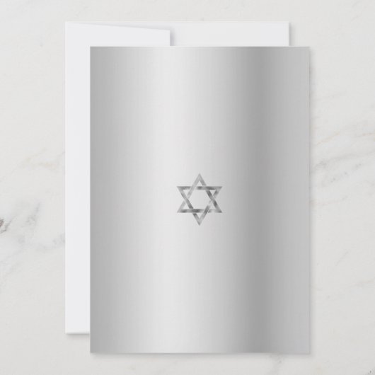 Bat Mitzvah Modern Navy Silver Glitzer Foil Skript Einladung (Rückseite)