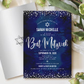 Bat Mitzvah Modern Navy Silver Glitzer Foil Skript Einladung