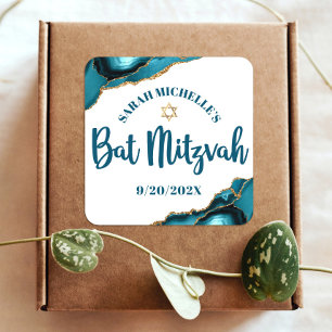 Bat Mitzvah Modern Turquoise Gold Agate Script Quadratischer Aufkleber