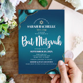 Bat Mitzvah Modern Turquoise Ombre Agate Script Einladung