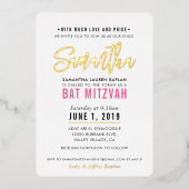 BAT MITZVAH Moderne Drehbuch hübsch rosa Gold Folieneinladung (Vorderseite)