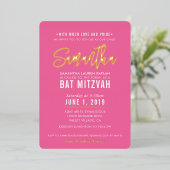 BAT MITZVAH Moderne Drehbuch hübsch rosa Gold Folieneinladung (Stehend vorne)