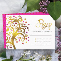 Bat Mitzvah Moderne Gold-Rot-Folie Baum des Lebens