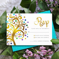 Bat Mitzvah Moderne Goldfolie Blauer Baum des Lebe