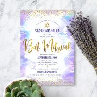 Bat Mitzvah moderne Goldfolie lila Aquarell