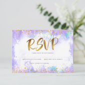 Bat Mitzvah moderne Goldfolie lila Aquarellfarbe RSVP Karte (Stehend Vorderseite)