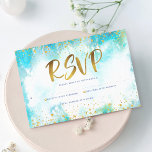 Bat Mitzvah moderne Goldfolie Türkis Aquarell<br><div class="desc">Seien Sie stolz, freuen Sie sich und präsentieren Sie diesen Meilenstein Ihres Lieblings-Bat Mitzvah! Fügen Sie dieses atemberaubende, moderne, funkelnd Gold Imitat Folie und Glitzer Punkte und Typografie-Skript vor einem türkisfarbenen Hintergrund, personalisierte UAWG Insert Karte für Ihre Veranstaltung. Personalisieren Sie den benutzerdefinierten Text mit dem Datum "Antwort bis". Garantiert, um...</div>