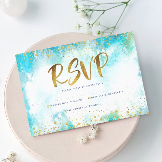 Bat Mitzvah moderne Goldfolie Türkis Aquarell RSVP Karte