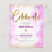 Bat Mitzvah Moderne gürtelgoldene Folie Rosa Aquar Begleitkarte (Vorderseite)