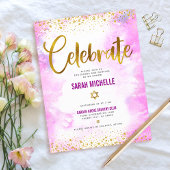 Bat Mitzvah Moderne gürtelgoldene Folie Rosa Aquar Begleitkarte