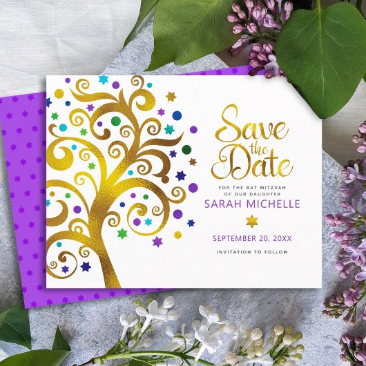Bat Mitzvah Moderne, kühne, Lila Goldgräber des Le Save The Date